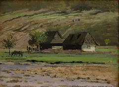 Chalupy pod Tatrami by Nándor Katona, 1918, Olej na dreve, sold Mar 2015