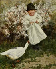 Géza Peske, Chlapec s húskou, Okolo 1920, Olej na plátne