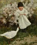 Géza Peske, Chlapec s húskou, Okolo 1920, Olej na plátne