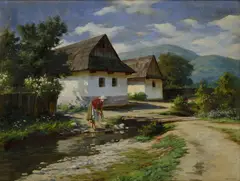 Tibor Szontágh, Práčka pri potoku, Okolo 1930, Olej na plátne