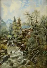 F. Kolbe, Usadlosť pri horskom potoku, Okolo 1900, Olej na plátne