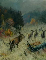 Karl Sovanka, Jelenia ruja, Okolo 1940, Olej na hrubom plátne
