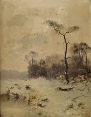 Géza Bogsch, Líška v zimnom lese, 1891, Olej na plátne