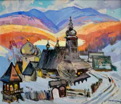 Anton Michailovič Kaššaj, Kostolík na Podkarpatskej Ukrajine, Okolo 1970, Olej na plátne