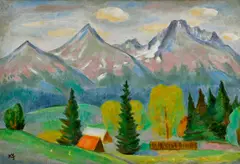 Karol Feňveš, Chaty pod horami, Okolo 1990, Olejová tempera na kartóne