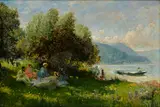 Ignác Ujváry, Piknik pri jazere., Okolo 1920, Olej na kartóne