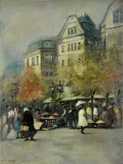 Trh v Budapešt by Antal Berkes, 1922, Olej na plátne, sold Dec 2014