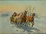 János Viski, Konský záprah v zime, Okolo 1935, Olej na plátne