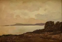 Krajina pri jazere by Endre Komáromi-katz, Okolo 1910, Olej na kartóne, sold Dec 2014
