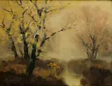 – Kovács László Kézdi, Súmrak nad jazerom, Okolo 1910, Olej na plátne