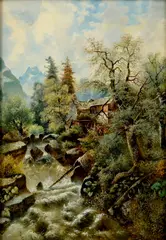 F. Kolbe, Usadlosť pri horskom potoku, Okolo 1900, Olej na plátne