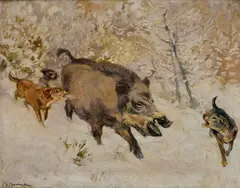 Diviak a psi by Karl Sovanka, Okolo 1940, Olej na plátne, sold Nov 2014