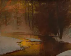 Ladislav Mednyánszky, Zlatistý svit v zimnom lese, Okolo 1900, Olej na plátne