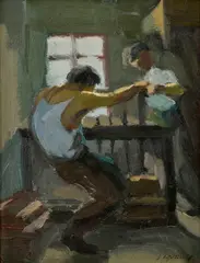 Bedrich Hoffstädter, Pri práci, Okolo 1940 - 45, Olej na kartóne
