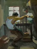 Bedrich Hoffstädter, Pri práci, Okolo 1940 - 45, Olej na kartóne