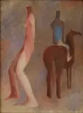 Milan Paštéka, Dvaja s koňom, 1985, Olej na plátne