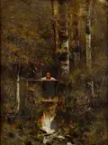 Ladislav Mednyánszky, Dievča na lávke (Nad vodopádom), Okolo 1885 - 90, Olej na plátne