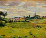 Gustáv Mallý, Pohľad na kostol v Ždiari, Okolo 1925, Olej na plátne