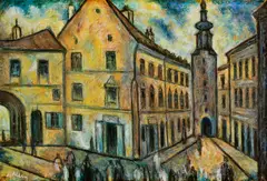 Janko Alexy, Lekáreň u Červeného raka v Bratislave, 1958, Pastel na papieri
