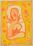 Mikuláš Galanda, Žena s kvietkom, Okolo 1936 - 37, Tempera na papieri