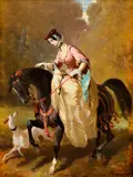 Alfred de Dreux, Dáma na poľovačke, Okolo 1850, Olej na kartóne
