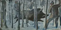 Karol Ondreička, Prekvapenie, Okolo 1940, Tempera, kombinácia techník na papieri