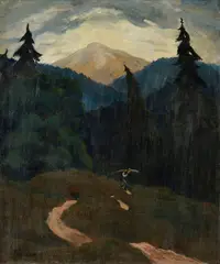 Edmund Gwerk, Za drevom II., Okolo 1924 - 28, Olej na plátne