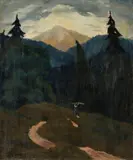 Edmund Gwerk, Za drevom II., Okolo 1924 - 28, Olej na plátne