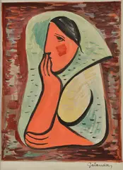 Mikuláš Galanda, Žena s podopretou rukou, Okolo 1935-36, Tempera na papieri