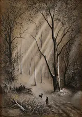 Jan Honsa, Lesné zátišie s lesnou zverou, Okolo 1930, Kresba uhlom a pastelom na papieri
