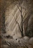 Jan Honsa, Lesné zátišie s lesnou zverou, Okolo 1930, Kresba uhlom a pastelom na papieri