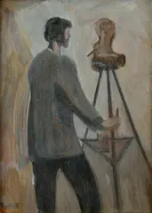 František Kudláč, V ateliéri, Okolo 1945, Tempera na kartóne
