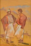 Dvaja Detvanci by Martin Benka, Okolo 1935-40, Olej, tempera, ceruza na kartóne, sold Apr 2014
