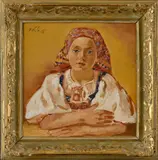 Važecké dievča v šatke by Jan Hála, 1948, Olej na plátne, sold Apr 2014