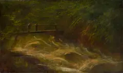 Ladislav Mednyánszky, Postavy na moste nad potokom, Okolo 1900 - 10, Olej na plátne, dublované, reštaurované (akad. mal . S. Ilavská)