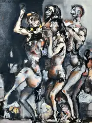 Koloman Sokol, Muzikanti – Bakchanálie, 1983, Gvaš, tempera na papieri