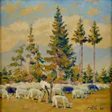 Valach medzi ovcami by Jan Hála, 1944, Olej na plátne, sold Mar 2014