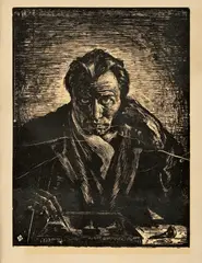 Koloman Sokol, Autoportrét, Okolo 1920-30, Drevorez na papieri. Nečíslované