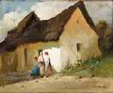 Ács Ágoston, Tri ženy na priedomí, Okolo 1935, Olej na plátne