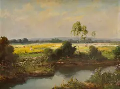 L. H. Kőszeghi, Letná krajina s potokom, Okolo 1900, Olej na plátne