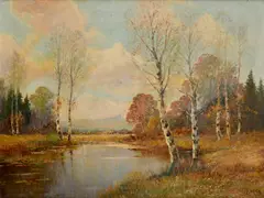 Franz Waldegg, Brezový háj s jazierkom, Okolo 1930, Olej na plátne