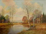 Franz Waldegg, Brezový háj s jazierkom, Okolo 1930, Olej na plátne