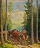 Cyril Jančálek, Zvážanie dreva, Okolo 1920, Olej na kartóne
