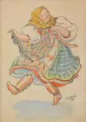 Tancujúca by Jan Hála, 1941, Akvarel, tuš na papieri, sold Dec 2013