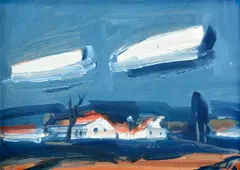 Július Lörincz, Dedina, Okolo 1970, Tempera na kartóne
