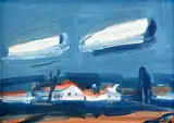 Július Lörincz, Dedina, Okolo 1970, Tempera na kartóne