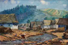 Július Nemčík, Práčky na potoku, 1957, Olej na plátne
