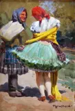 Jozef Teodor Mousson, Dve ženy na trhu, Okolo 1935, Olejová tempera na kartóne