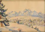 Margita Czóbel, Pohľad na Kežmarok, Okolo 1940-50, Akvarel, ceruza na papieri