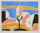 Ernest Zmeták, Motív z Jadranu, 1967, Farebný drevorez na papieri,19/100. Edícia II.